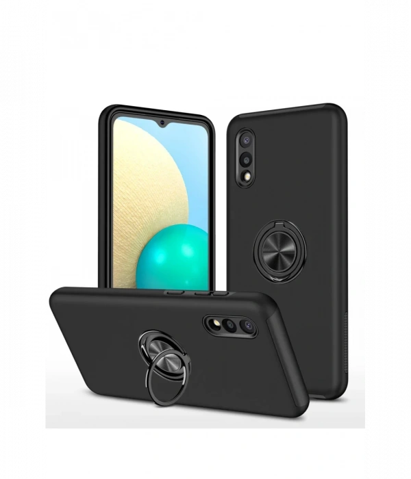 Samsung Galaxy A02 Kılıf Elit Yüzüklü Kapak - Siyah