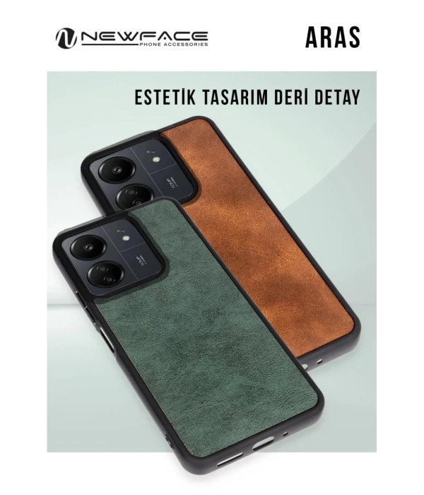 Newface Samsung Galaxy A06 Kılıf Aras Deri Kapak - Taba