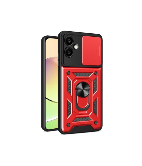 Newface Samsung Galaxy A06 Kılıf Pars Lens Yüzüklü Silikon - Kırmızı