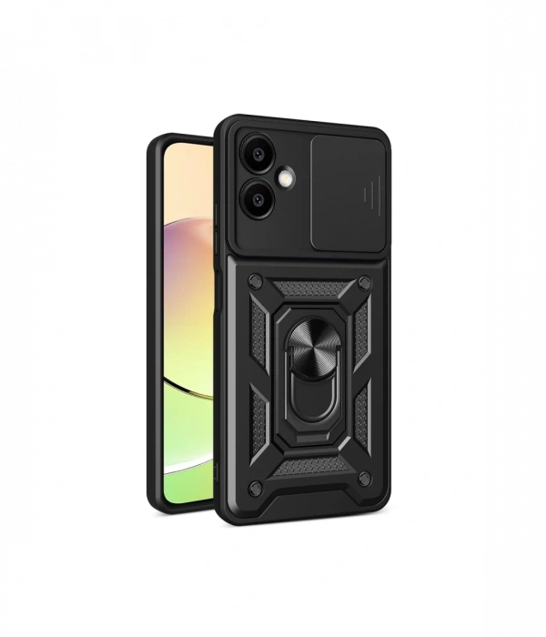 Newface Samsung Galaxy A06 Kılıf Pars Lens Yüzüklü Silikon - Siyah