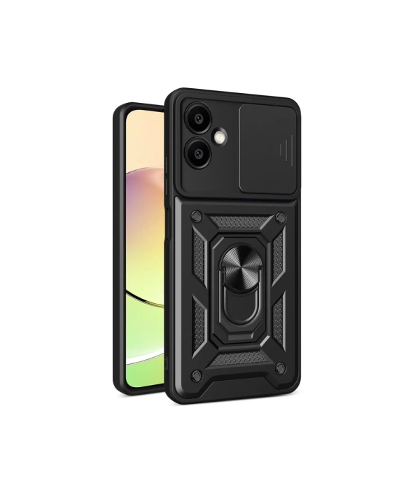 Newface Samsung Galaxy A06 Kılıf Pars Lens Yüzüklü Silikon - Siyah
