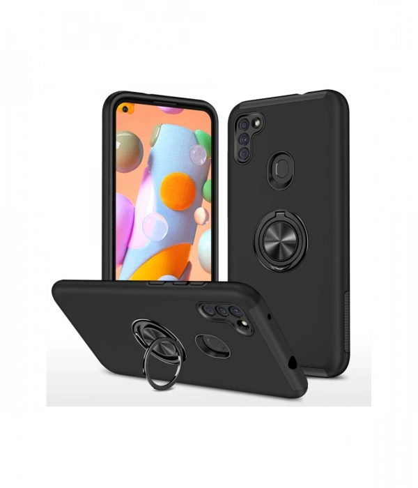 Newface Samsung Galaxy A11 Kılıf Elit Yüzüklü Kapak - Siyah