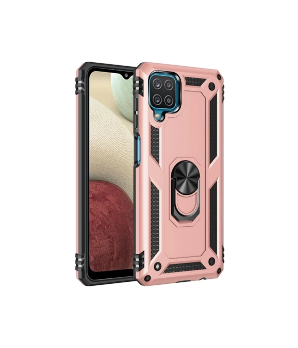 Newface Samsung Galaxy A12 Kılıf Sofya Yüzüklü Silikon Kapak - Rose