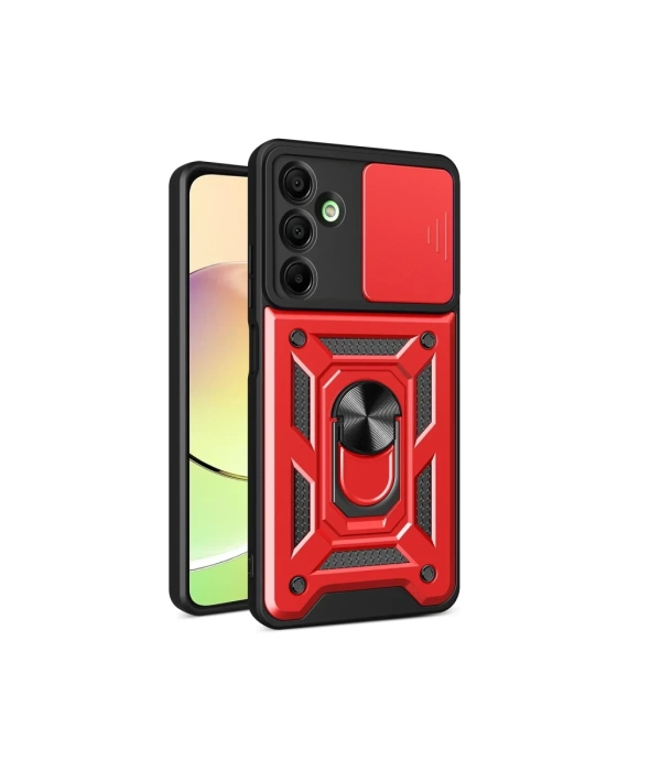 Newface Samsung Galaxy A16 5G Kılıf Pars Lens Yüzüklü Silikon - Kırmızı