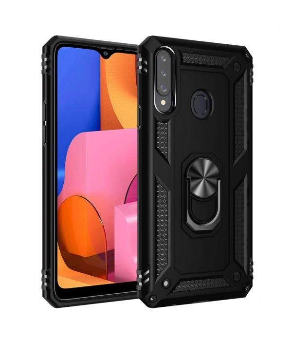 Newface Samsung Galaxy A20S Kılıf Sofya Yüzüklü Silikon Kapak - Siyah