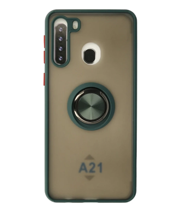 Newface Samsung Galaxy A21 Kılıf Montreal Yüzüklü Silikon Kapak - Yeşil