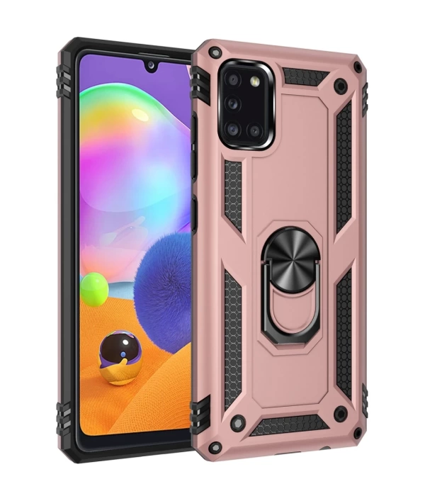 Newface Samsung Galaxy A31 Kılıf Sofya Yüzüklü Silikon Kapak - Rose