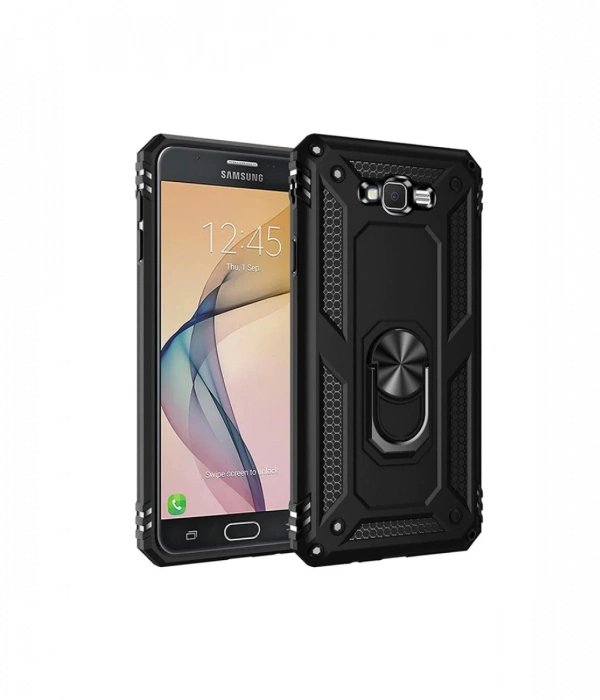 Newface Samsung Galaxy J7 Kılıf Sofya Yüzüklü Silikon Kapak - Siyah