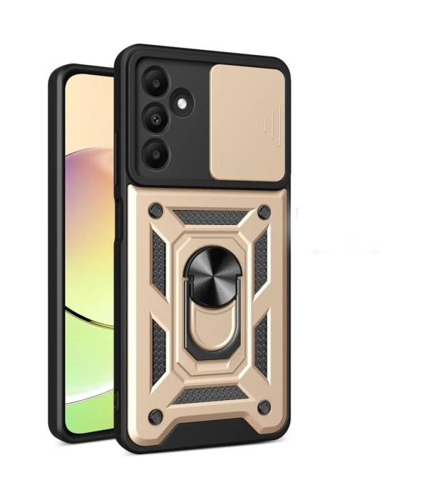 Newface Samsung Galaxy M15 Kılıf Pars Lens Yüzüklü Silikon - Gold