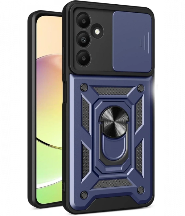 Newface Samsung Galaxy M15 Kılıf Pars Lens Yüzüklü Silikon - Lacivert