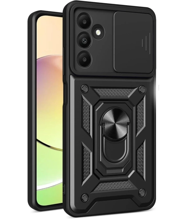 Newface Samsung Galaxy M15 Kılıf Pars Lens Yüzüklü Silikon - Siyah