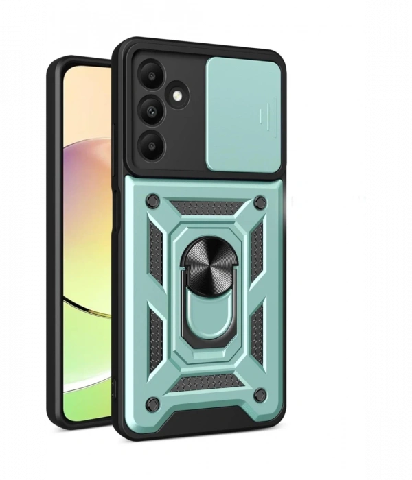 Newface Samsung Galaxy M15 Kılıf Pars Lens Yüzüklü Silikon - Yeşil