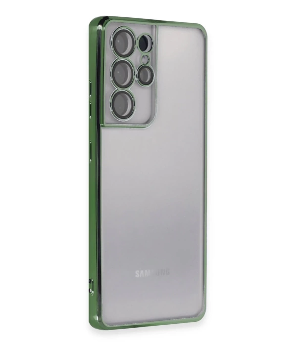 Newface Samsung Galaxy S21 Ultra Kılıf Razer Lensli Silikon - Yeşil