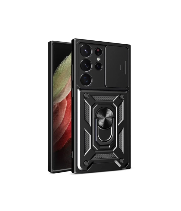 Newface Samsung Galaxy S23 Ultra Kılıf Pars Lens Yüzüklü Silikon