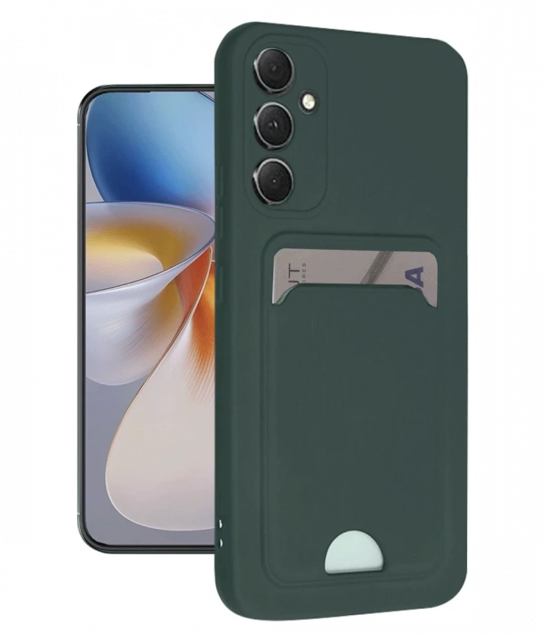 Newface Samsung Galaxy S24 FE Kılıf Kelvin Kartvizitli Silikon - Koyu Yeşil