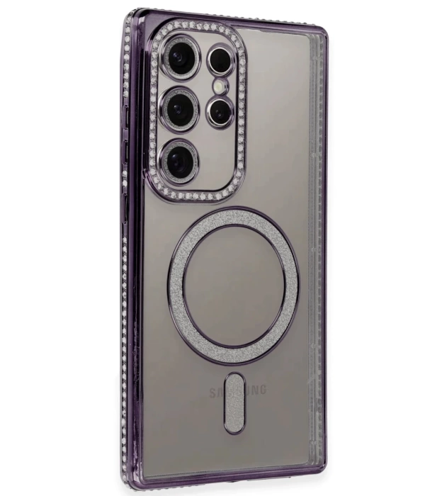 Newface Samsung Galaxy S24 Ultra Kılıf Joke Simli Magneticsafe Kılıf - Derin Mor