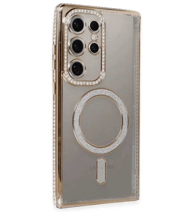 Newface Samsung Galaxy S24 Ultra Kılıf Joke Simli Magneticsafe Kılıf - Gold
