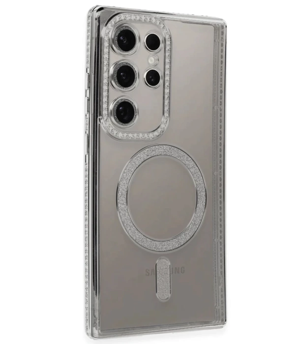 Newface Samsung Galaxy S24 Ultra Kılıf Joke Simli Magneticsafe Kılıf - Gümüş
