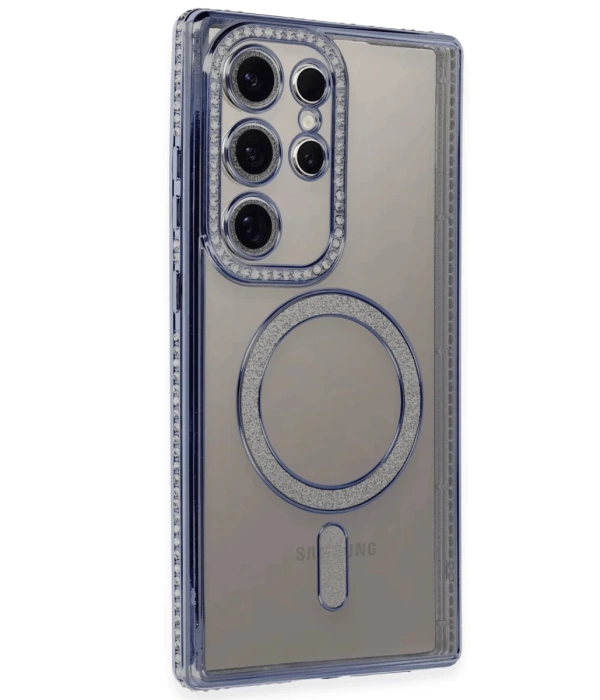 Newface Samsung Galaxy S24 Ultra Kılıf Joke Simli Magneticsafe Kılıf - Mavi