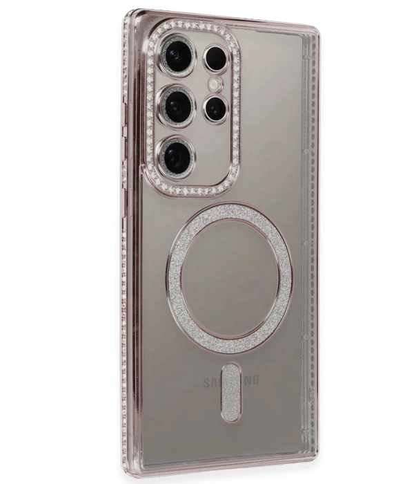 Newface Samsung Galaxy S24 Ultra Kılıf Joke Simli Magneticsafe Kılıf - Pembe
