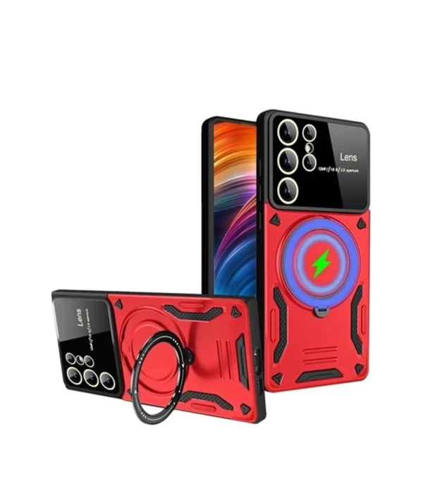 Newface Samsung Galaxy S24 Ultra Kılıf Joy Lens Standlı Kapak - Kırmızı