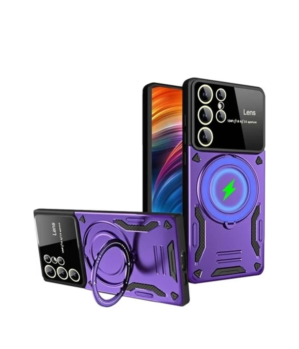 Newface Samsung Galaxy S24 Ultra Kılıf Joy Lens Standlı Kapak - Mor