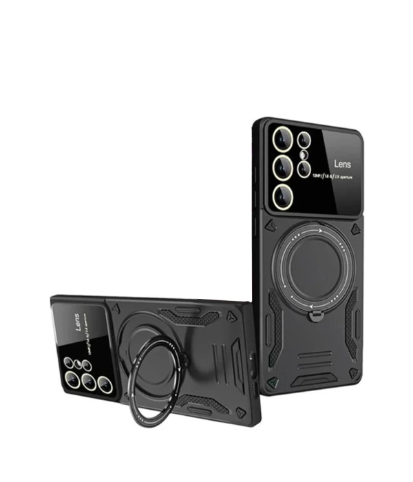 Newface Samsung Galaxy S24 Ultra Kılıf Joy Lens Standlı Kapak - Siyah