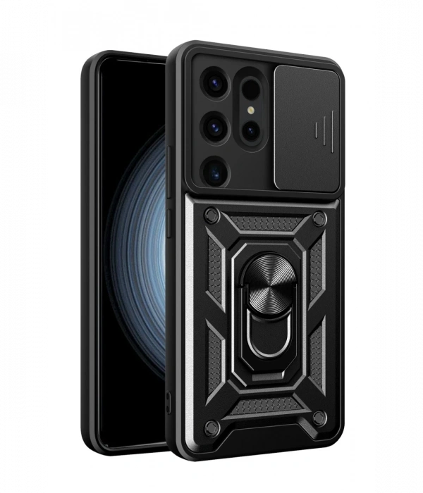 Newface Samsung Galaxy S24 Ultra Kılıf Pars Lens Yüzüklü Silikon