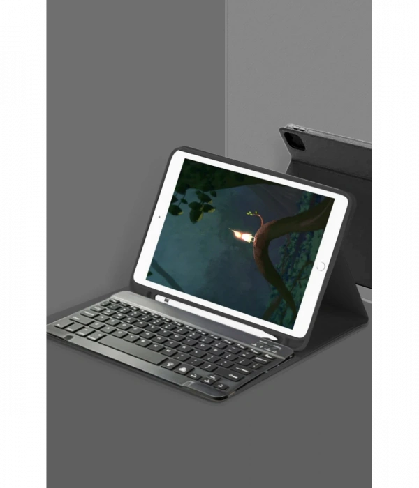 Samsung Galaxy T220 Tab A7 Lite Kılıf KC01 Smart Klavyeli Tablet Kılıfı - Siyah