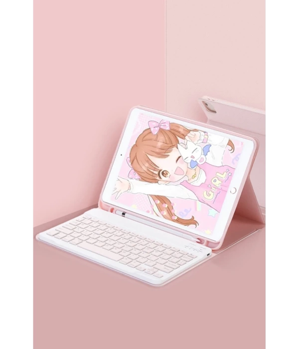 Newface Samsung Galaxy Tab A9 Kılıf KC01 Smart Klavyeli Tablet Kılıfı - Pembe