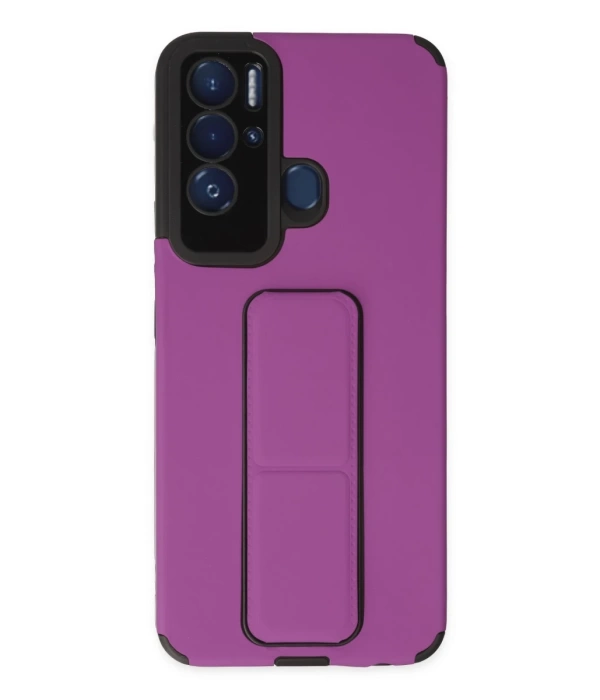 Newface Tecno Pova Neo Kılıf Mega Standlı Silikon - Mor