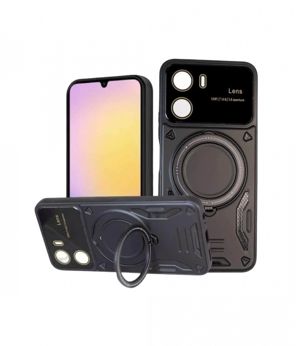 Newface Vivo Y16 Kılıf Joy Lens Standlı Kapak - Siyah
