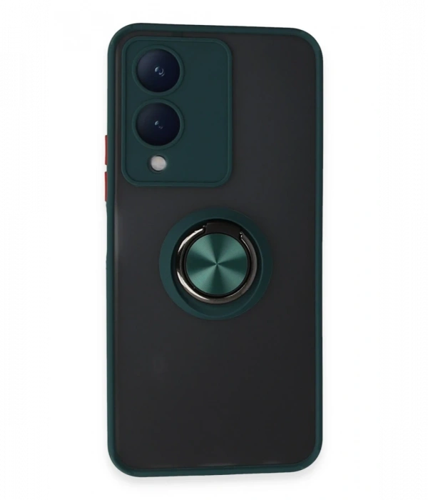 Newface Vivo Y17S Kılıf Montreal Yüzüklü Silikon Kapak - Yeşil