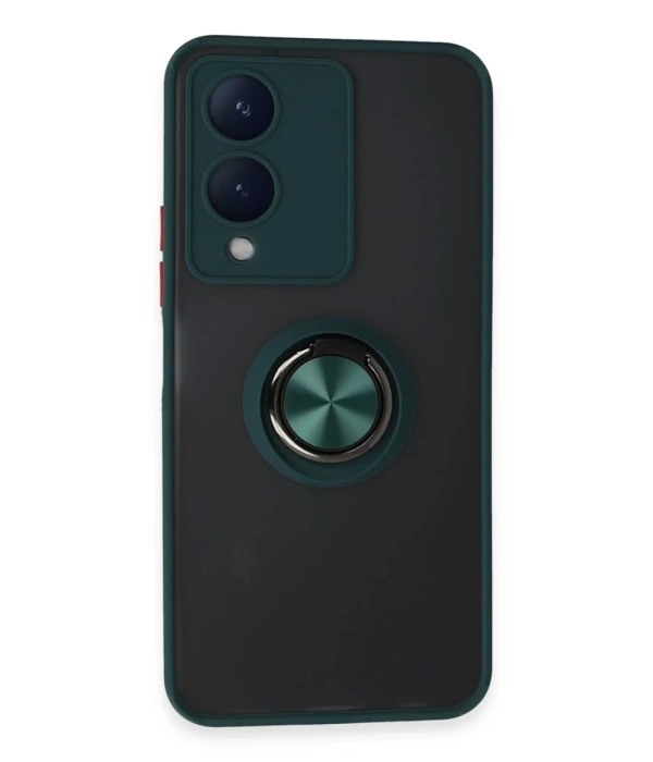 Newface Vivo Y17S Kılıf Montreal Yüzüklü Silikon Kapak - Yeşil