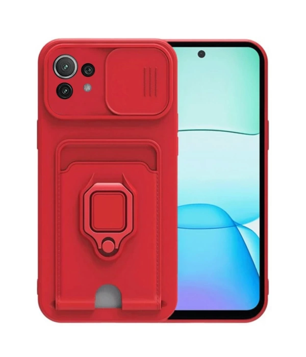 Newface Xiaomi Mİ 11 Lite Kılıf Zuma Kartvizitli Yüzüklü Silikon - Kırmızı