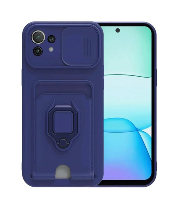 Newface Xiaomi Mİ 11 Lite Kılıf Zuma Kartvizitli Yüzüklü Silikon - Lacivert