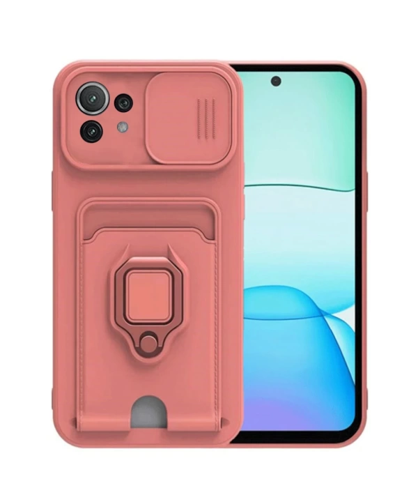 Newface Xiaomi Mİ 11 Lite Kılıf Zuma Kartvizitli Yüzüklü Silikon - Pembe