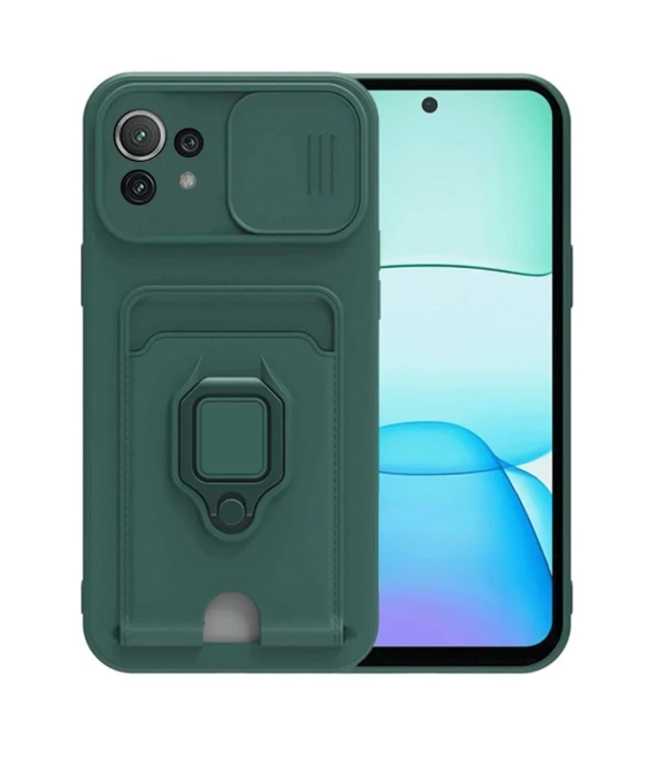 Newface Xiaomi Mİ 11 Lite Kılıf Zuma Kartvizitli Yüzüklü Silikon - Yeşil
