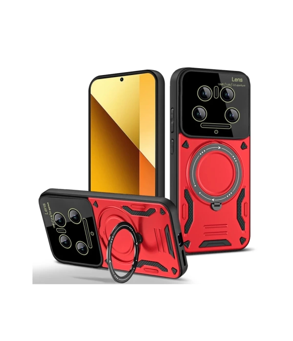 Newface Xiaomi Mi 14 Ultra Kılıf Joy Lens Standlı Kapak - Kırmızı