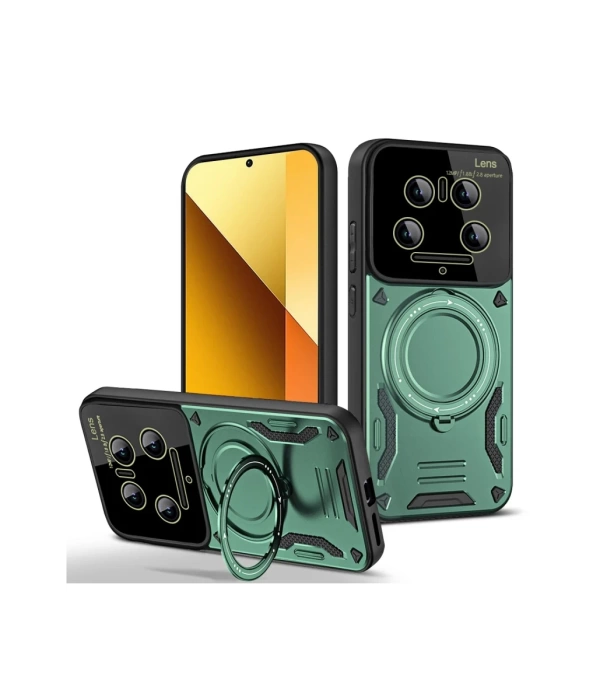 Newface Xiaomi Mi 14 Ultra Kılıf Joy Lens Standlı Kapak - Koyu Yeşil