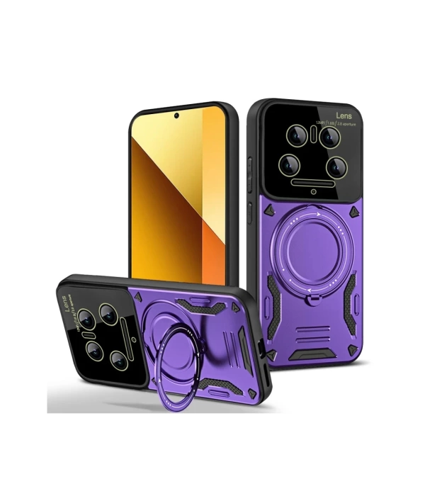 Newface Xiaomi Mi 14 Ultra Kılıf Joy Lens Standlı Kapak - Mor