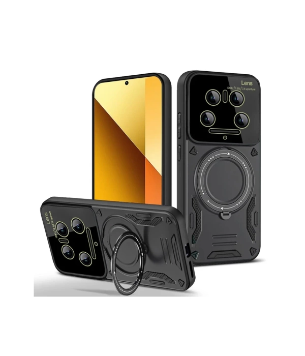 Newface Xiaomi Mi 14 Ultra Kılıf Joy Lens Standlı Kapak - Siyah