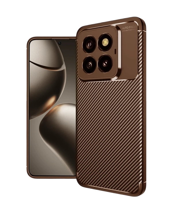 Newface Xiaomi Mi 14T Pro Kılıf Auto Focus Karbon Kapak - Kahverengi
