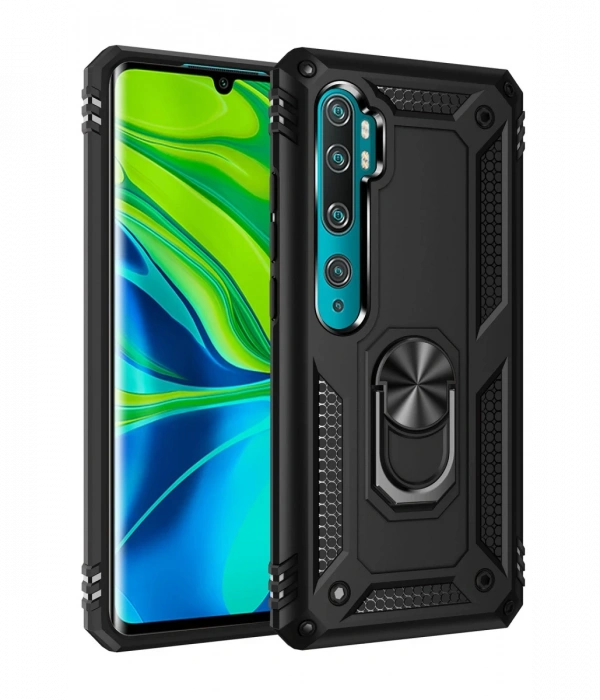 Newface Xiaomi Mi Note 10 Lite Kılıf Sofya Yüzüklü Silikon Kapak - Siyah