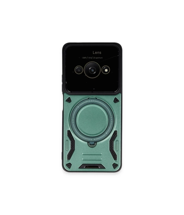 Newface Xiaomi Poco C61 Kılıf Joy Lens Standlı Kapak - Koyu Yeşil
