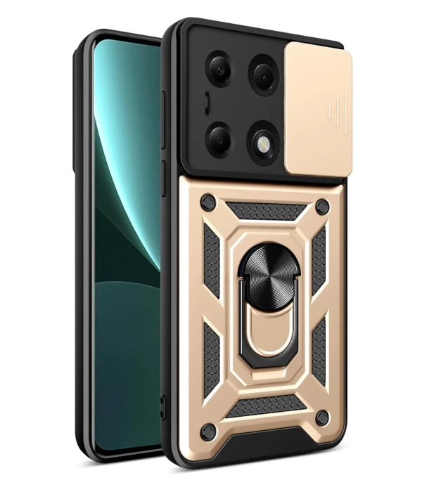 Newface Xiaomi Poco M6 Pro 4G Kılıf Pars Lens Yüzüklü Silikon - Gold