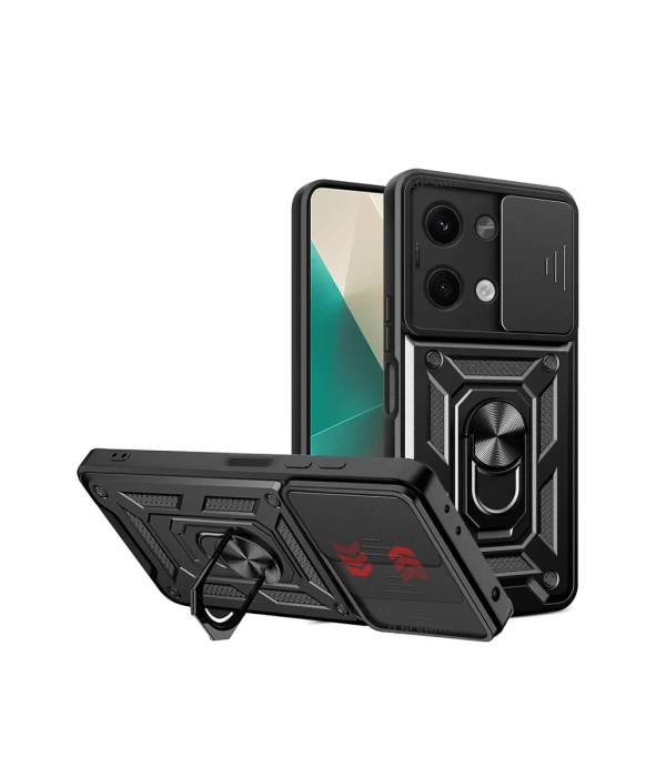 Newface Xiaomi Poco X6 Kılıf Pars Lens Yüzüklü Silikon - Siyah