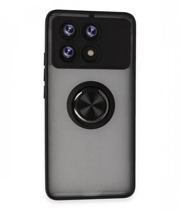Newface Xiaomi Poco X6 Pro Kılıf Montreal Yüzüklü Silikon Kapak - Siyah