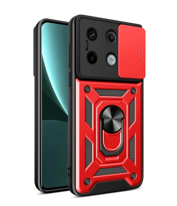 Newface Xiaomi Poco X6 Pro Kılıf Pars Lens Yüzüklü Silikon - Kırmızı