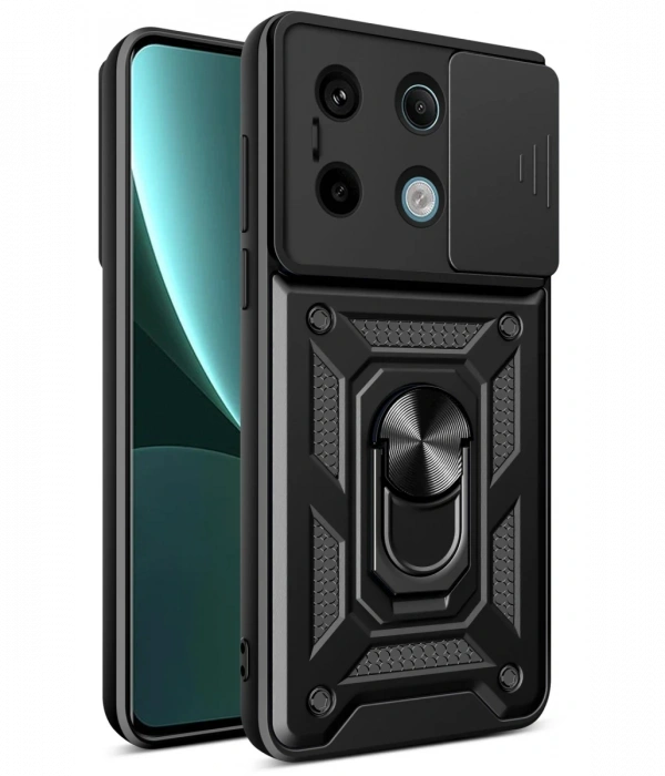 Newface Xiaomi Poco X6 Pro Kılıf Pars Lens Yüzüklü Silikon - Siyah